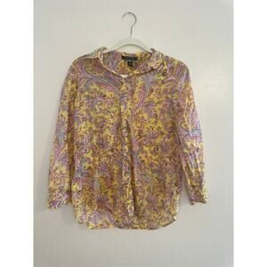 Ralph Lauren Women's 100% Cotton Preppy Purple/Yellow Pailsey Button Down Large